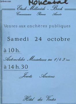 Catalogue de Vente aux enchères- 24 Octobre : Automobiles miniatures au 1/43ème - Jouets anciens - Hôtel des ventes de Lyon - 9e (Norev, Safir, ...