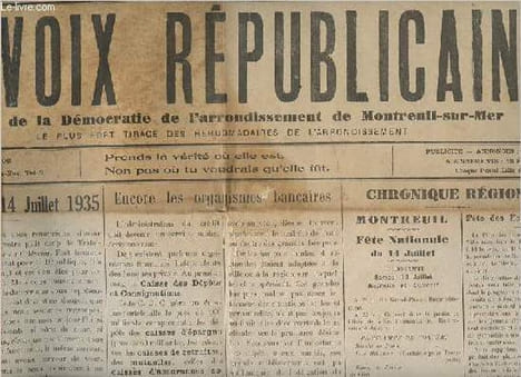 La voix républicaine n°26 dimanche 14 juillet 1935 - 14 juillet 1789 - 14 juillet 1935 - Encore les organismes bancaires - Chronique régionale - ...