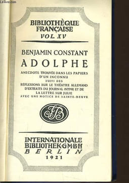 ALDOPHE anedocte trouvée dans les papiers d'un inconnu suivi des réflexions sur le théâtre allemand d'extrait du journal intime et de la lettre sur ...