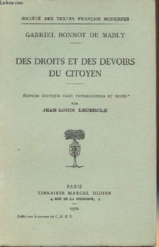 "Des droits et des devoirs du citoyen - Edition critique avec intro et notes par Jean-Louis Lecercle - ""Société des textes français modernes""". ...