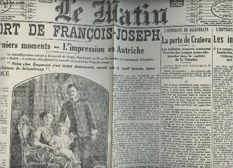 A la une - Fac-similé 28- vol.2 -Le Matin 33e année n°11958 jeudi 23 nov. 16 - La mort de François-Joseph, les derniers moments, l'impression en ...