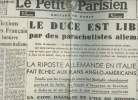 A la une - Fac-similé 1- vol.6 -Le Petit Parisien 68e année n°24157 lundi 13 sept. 43- Le Duce est libéré par des parachutistes allemands- Riposte ...