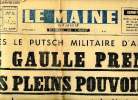 Journal Le Maine libre Régional de l'Ouest N°5007 du lundi 24 avril 1961 Sommaire: Après le putsch militaire d'Alger, De Gaulle prend les pleins ...