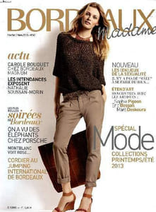 Bordeaux Madame N°62 Spécial mode collection printemps été 2013 Sommaire: Spécial mode collection printemps été 2013; Les plus belles soirées de Bordeaux; On a vu des éléphants chez Porsche. Cordier au Jumping international de Bordeaux...