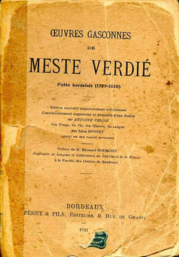 Oeuvres gasconnes de Meste verdié poète bordelais (1779-1820). Verdié Meste