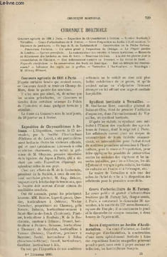 LA REVUE HORTICOLE 1890 N° 23- 1er déc. - Concours agricole de 1891 à Paris - Exposition de chrysanthèmes à Orléans - Syndicat horticole à Versailles ...