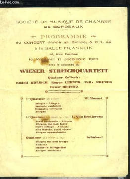 PROGRAMME DE DEUX PAGES : SOCIETE DE MUSIQUE DE CHAMBRE DE BORDEAUX - PROGRAMME DU CONCERT DONNE EN SOIREE A 8H45 A LA SALLE FRANKLIN 21,RUE VAUBAN LE ...