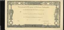 Certificat de Versement d'Or pour la Défense Nationale. 1916. Signature du Secrétaire Général Picard.. BANQUE DE FRANCE.