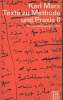 "Texte zu Methode und Praxis II - Pariser Manuskripe 1844 - ""Klassiker Rowohlts"" n°209/210 - Philosophie der Neuzeit band 9". Marx Karl