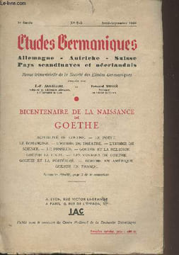 "Etudes germaniques (Allemagne, Autriche, Suisse, Pays scandinaves et néerlandais) - 4e année, n°2-3 Avril Sept. 1949 - Bicentenaire de la naissance ...