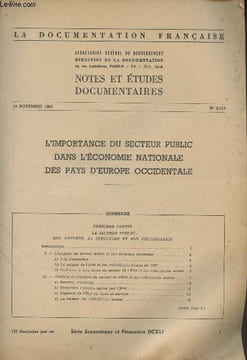 Notes et études documentaires n°2713 14 novembre 1960 - L'importance du secteur public dans l'économie nationale des pays d'Europe occidentale - Le ...