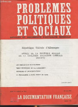 Problèmes politiques et sociaux - n°258 - 16 mai 1975 - République fédérale d'Allemagne - Aperçu de la politique sociale de la coalition ...