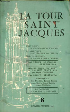 La Tour Saint Jacques n°8 janvier février 1957 - Le connaissance de soi - l'ésotérisme du titien - la balance des symboles - la légende du prêtre Jean ...