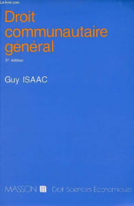 Droit communautaire général - 3e édition - Collection Droit - Sciences Economiques.