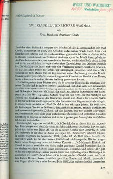 Tiré à part : Paul Claudel und Richard Wagner oder Eros,Musik und christlicher Glaube.. A.Espiau de la Maëstre