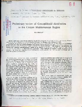 Preliminary review of Cercopithecid distribution in the Circum Mediterranean Region - Extrait Memoires du Bureau de Recherches Géologiques et Minieres ...