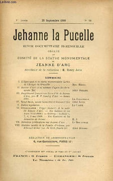 Jehanne la Pucelle n°18 1re année 25 septembre 1910 - L'episcopat et la statue monumentale lettre de l'Eveque de Grenoble - Jeanne d'Arc et sa mission ...