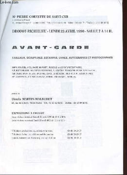 Catalogue de ventes aux enchères - Avant garde tableaux,sculptures,estampes,livres,autographes et photographies - Drouot Richelieu lundi 23 avril ...