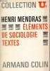 Eléments de sociologie textes - Collection U2 n°50.. Mendras Henri