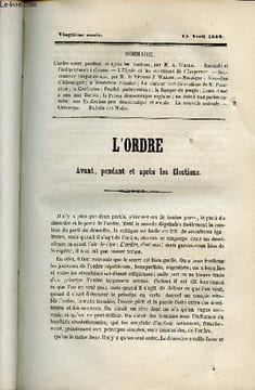 La Mode 20e année 15 avril 1849 - L'ordre avant pendant et après les élections par Weill - Radetzki et l'indépendance italienne - l'Elysée et les ...