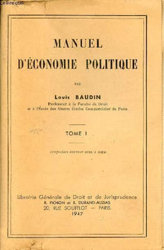 Manuel d'économie politique - Tome 1 - 5e édition mise à jour.. Baudin Louis