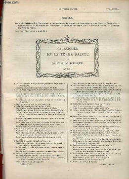 La Terre Sainte n°55 4e série 10e année n°210 1er avril 1884 - Calendrier de la terre sainte et de l'orient biblique avril - les instruments de la ...