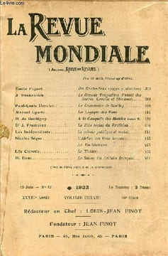 La Revue mondiale n°12 15 juin 1922 XXXIIIe année volume CXLVIII - Du contre-sens (pages posthumes) - le Cavour Yougoslave (l'unité des serbes,croates ...