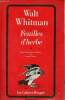 Feuilles d'herbe - Tome 1 - Collection les cahiers rouges n°106.. Whitman Walt
