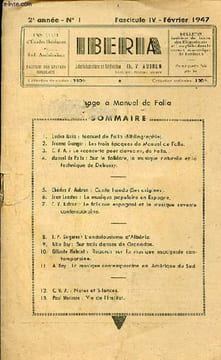 Iberia n°1 2e année fascicule IV février 1947 - Manuel de Falla (bibliographie) - les trois époques de Manuel de Falla - le concerto pour clavecin de ...