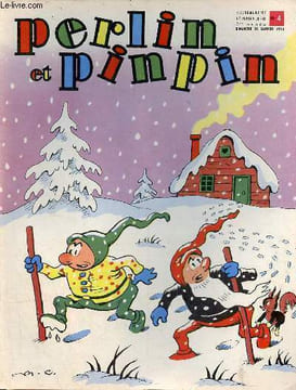 Perlin et pinpin n°4 3me année dimanche 26 janvier 1958 - Titounet et la maison de neige - quelles sont les erreurs ? - flocons de neige, flocons ...