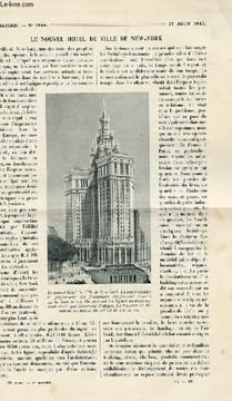 La nature n° 1944 - Le nouvel Hôtel de ville de New York par Villers, Zèbres et zébroïdes par Trouessart, Les nitrates du Chili par Launay, Le pont ...