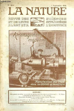 La nature n° 2340 - Aménagement moderne des usines par Volta, L'utilisation des forces naturelles par De Launay, Restauration des chemins de fer après ...