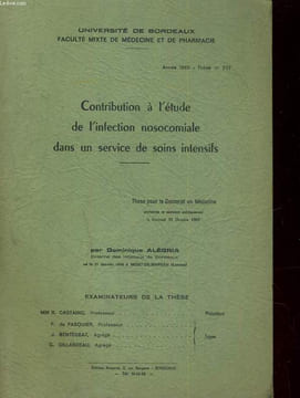 Contribution à l'étude de l'infection nosocomiale dans un service de soins intensifs. ALEGRIA Dominique