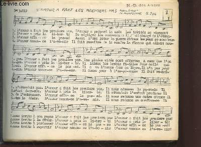 Partitions de chants religieux. Sommaire : Dieu l'Espérande, Que vivons-nous Seigneur ?, Le feu n'est pas éteint, O viens Jésus, Pour une terre ...