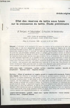 Effet des réserves de taillis sous futaie sur la croissance du taillis. Etude préliminaire.. Bergez JE, Cabanettes A., Auclair D., Bédéneau M.