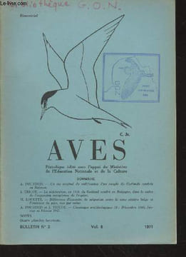 AVES Volume 8 Bulletin n°2 - 1971. Sommaire : Un cas original de nidification d'un couple de Goélands cendrés en Hainaut - La nidification en 1970 du ...