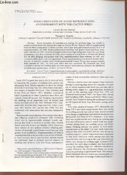 Tiré à part : Ecology Vol.71 n°3 : Food limitation of avian reproduction : an experiment with the cactus wren.. Stuart Simons Laure, Martin Thomas E.