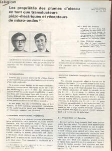 Tiré à part : L'onde électrique vol.57 n°8-9 : Les propriétés des plumes d'oiseau en tant que transducteurs piézo-électriques et récepteurs de micro-ondes.