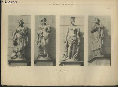"Statues, façade principale - Planche n°4 à 7 en noir et blanc extraite de l'ouvrage ""Le Château La Malmaison : Décorations intérieures, moblier, bronzes, etc."""