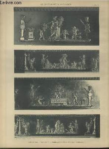 "Les Quatres Saisons : Printemps, Eté, Automne, Hiver - Frise en bronze doré de la table octogone- Planche n°16 à 19 en noir et blanc extraite de l'ouvrage ""Le Château La Malmaison : Décorations intérieures, moblier, bronzes, etc."""