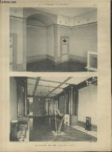 "Chambre à coucher, Premier Consul - Salon de Musique, Ensemble - Planche n°32-33 en noir et blanc extraite de l'ouvrage ""Le Château La Malmaison : Décorations intérieures, moblier, bronzes, etc."""