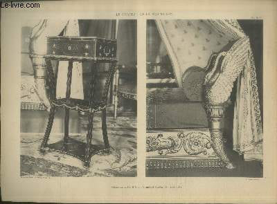 "Chiffonnier et Détail du lit, Chambre à coucher de l'Impératrice - Planche n°36-37 en noir et blanc extraite de l'ouvrage ""Le Château La Malmaison : Décorations intérieures, moblier, bronzes, etc."""