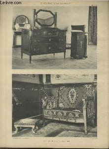 "Chambre à coucher - Canapé du Grand Salon - Planche n°38-39 en noir et blanc extraite de l'ouvrage ""Le Château La Malmaison : Décorations intérieures, moblier, bronzes, etc."""