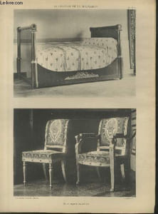 "Lit - Siège du Grand Salon - Planche n°40-41 en noir et blanc extraite de l'ouvrage ""Le Château La Malmaison : Décorations intérieures, moblier, bronzes, etc."""