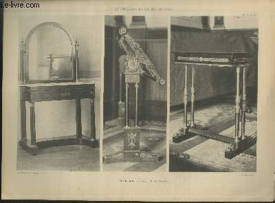"Toilette, Métier à tapisserie, Table à ouvrage - Planche n°42-43-44 en noir et blanc extraite de l'ouvrage ""Le Château La Malmaison : Décorations intérieures, moblier, bronzes, etc."""