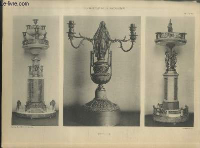 "Surtout de Table. - Planche n°53-54-55 en noir et blanc extraite de l'ouvrage ""Le Château La Malmaison : Décorations intérieures, moblier, bronzes, etc."""