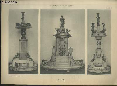"Surtout de Table - Planche n°56-57-58 en noir et blanc extraite de l'ouvrage ""Le Château La Malmaison : Décorations intérieures, moblier, bronzes, etc."""