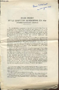 Tiré à part Revue d'Histoire moderne et contemporaine : Jules Ferry et la question algérienne en 1892 (d'après quelques inédits)