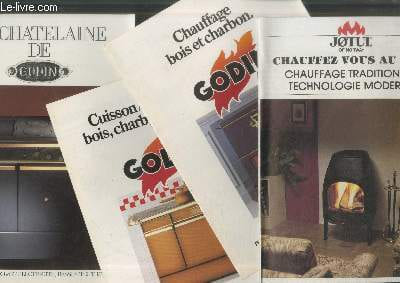 4 brochures : Chauffez vous au bois : Chauffage traditionnel technologie moderne - Chauffage bois et charbon Godin