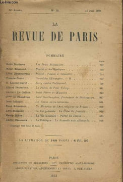 La Revue de Paris n°12 - 30e année 15 juin 1923. Sommaire : Les Deux romanciers par René Boylesve - Pascal et les mystiques par Henri Bremond - Pascal ...